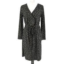 Ann Taylor Dress Womens Medium Gray Animal Print Knit Wrap Lined Corpcore