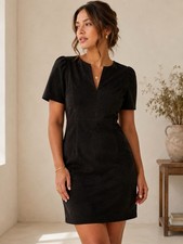 Calvin Klein Little Black Dress LBD Faux Suede Coquette Workwear Shift Sz 12
