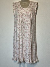 Cottagecore Embroidered White Pink Floral Knit Nightgown Ruffle Soft EUC