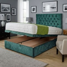 Ottoman Divan Bed Set End Lift Up Storage Base Chesterfield 24" Headboard Double