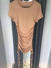 Shein Brown Bodycon Ruched Tie Up Ribbed Dress - Size Medium,  Adjustable.