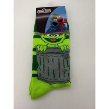 Sesame Street Oscar the Grouch Crew Socks Green Striped Bioworld Mens 8-12 NEW
