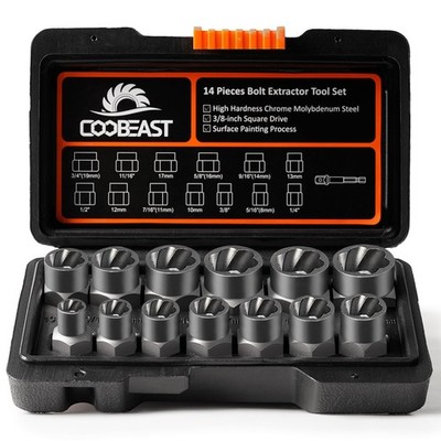 Coobeast 14 Pcs Bolt Extractor Tools High Chrome Steel 3/8 in Square Drive