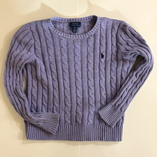 Polo Ralph Lauren Girls Cable-Knit Crewneck Cotton Sweater Purple Size 7