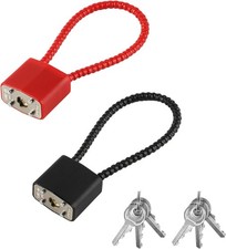 2x Heavy Duty Steel Cable Padlocks with Keys ? Long Shackle Flexible Rope Lock