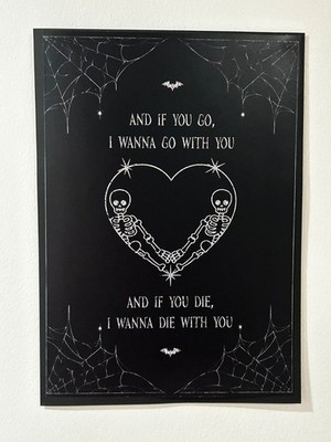 Goth Skelett Liebeszitat A4 Druck | Gothic Romantik Wandbild ungerahmt Halloween