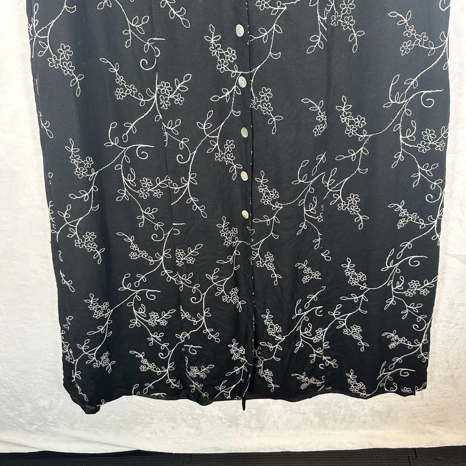 Coldwater Creek 连衣裙女式 18W 黑色花卉刺绣 Midi Prairie Cottage — 第 4/4 张图片