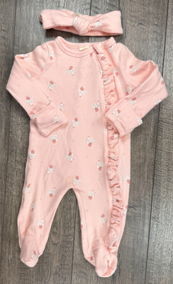 Baby Girl Clothes Unbranded 0-3 Month Pink Goose 2pc Footed Outfit & Headband