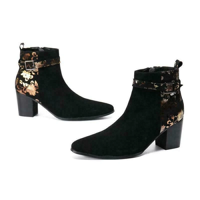 Мужчины 8 см высокий каблук острый носок кожи Chelsea ботинки пряжка лодыжки высоты этапа туфли - Изображение 2 из 4