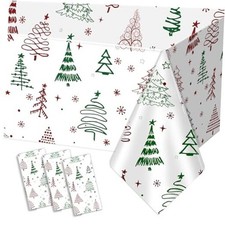 3Pack Christmas Tablecloth, Plastic Christmas Tablecloth Disposable for Green