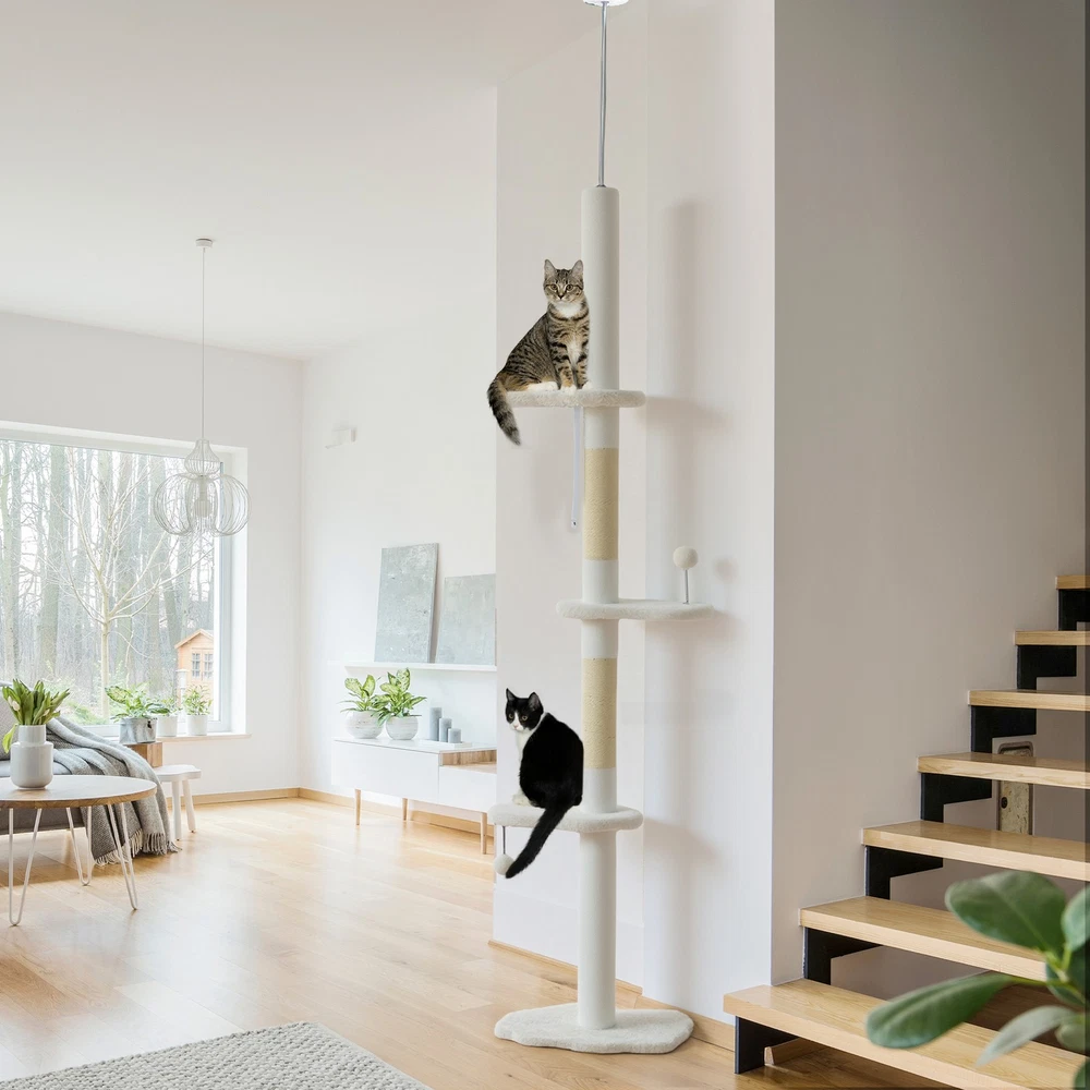 225-255cm Adjustable Cat Tree Sisal Scratching Posts Beige