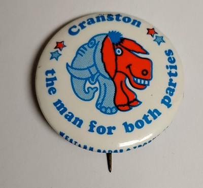 Vintage Alan Cranston The Man For Both Parties Senate Campaign Pinback