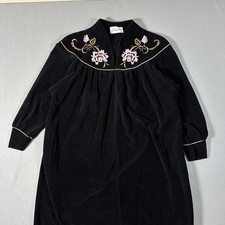 Vtg Vanity Fair Black Velour Robe Size Medium Zip Front Embroidered Made in USA