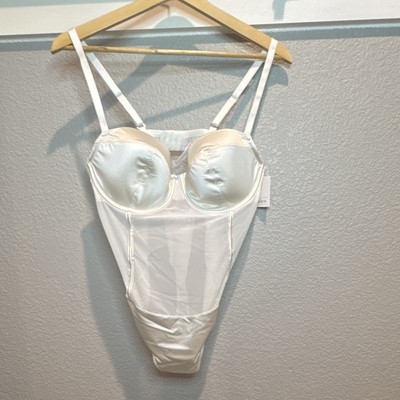 AUDEN Women s White Underwired Shapewear One Piece, Adjustable Straps Size L.