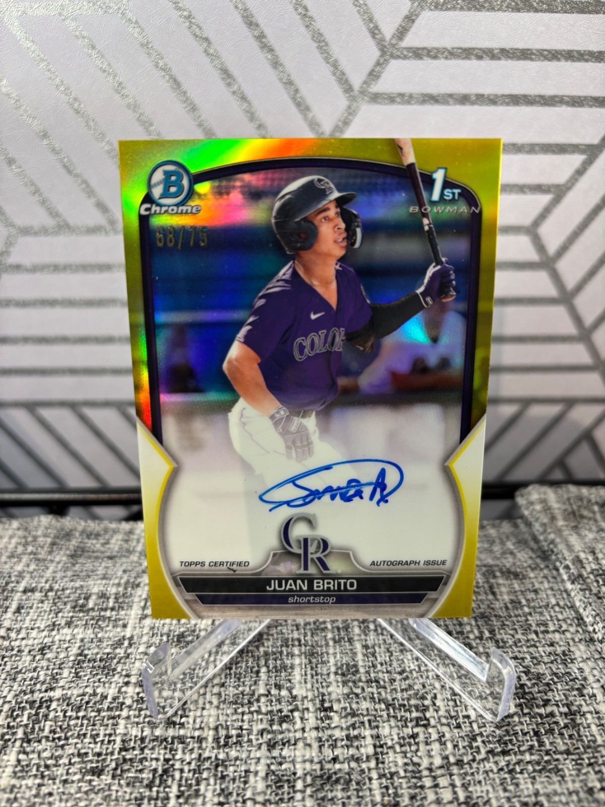 JUAN BRITO 2023 Bowman Chrome 1st YELLOW AUTO /75 Rockies Guardians