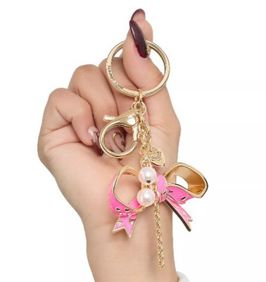 Juicy Couture Bag Charm Keychain FOB Hot Pink Enamel Bow/Faux Pearl/Tassel NWT