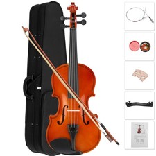 Glarry 1/4 Solid Wood Acoustic Violin Case Bow Rosin Shoulder Rest String Tuner