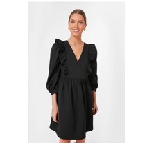 Tuckernuck Pomander Place Rue Puff Sleeve Babydoll Mini Dress Black V-neck