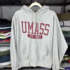 Vintage Y2K Champion Reverse Weave UMass Hoodie Medium Gray