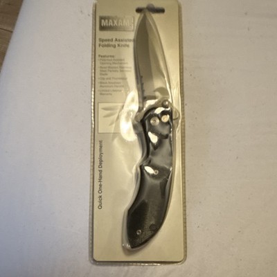 Maxam Speed Assisted Folding Pocketknife Black Aluminum Handle Steel Blade
