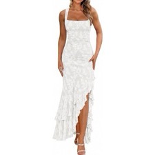 BORIFLORS Women's Elegant Ruched Floral Maxi Wedding Guest Dress size XS-XL