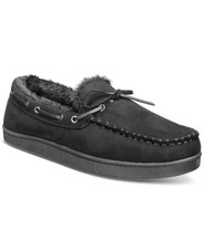Club Room Men's Faux-Suede Moccasin Slippers Faux-Fur Lining Black Small 6-7 NIB