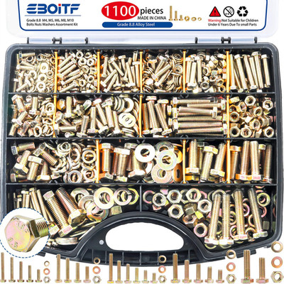 Grade 8.8 Metric Bolts & Nuts Assortment Kit, M4-M10, Yellow Zinc Plated