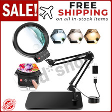 10X 30X Large Magnifying Glass with Light and Stand, 5-Inch Lighted Magnifier