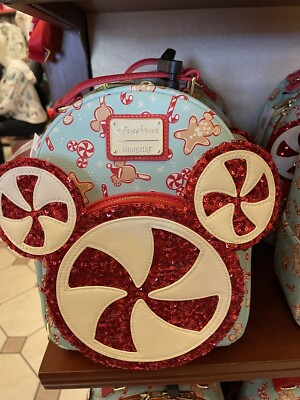 DISNEY Loungefly Backpack Mickey Peppermint Gingerbread (Christmas 2022) New Peppermint Holiday Loungefly Mini Backpack at Walt  main image 3