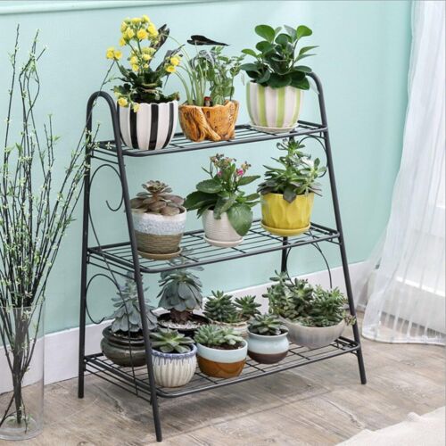 3 Tier Metal Plant Flower Stand Pot Open Display Shelf Outdoor Indoor Tall Rack - Picture 2 of 12