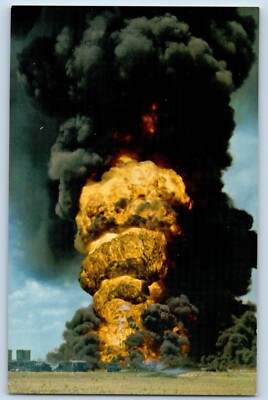 Big Spring Texas TX Postcard Oil Fire Under Control Snyder Exterior View c1960