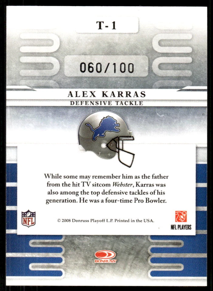 2008 Leaf Limited #T-1 Alex Karras FOOTBALL Detroit Lions - Image 2 of 2