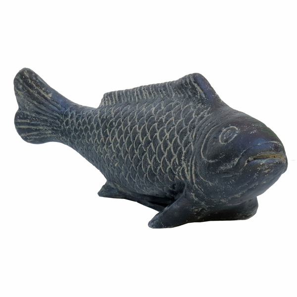 Karpfen Koi Fisch 40Cm Schwarz Antik Steinfigur Steinguss Garten-Deko Frostfest-image