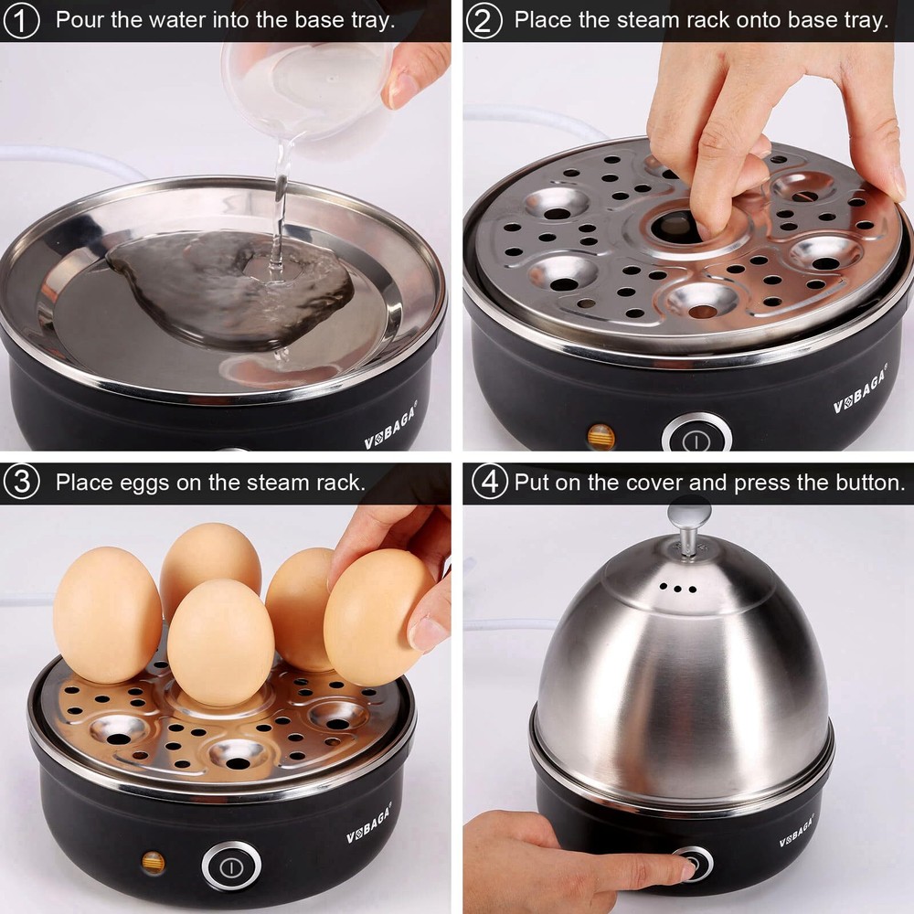 Electric Egg Cooker 7 Egg Capacity Boiler Poacher Steamer with Auto Shut Off