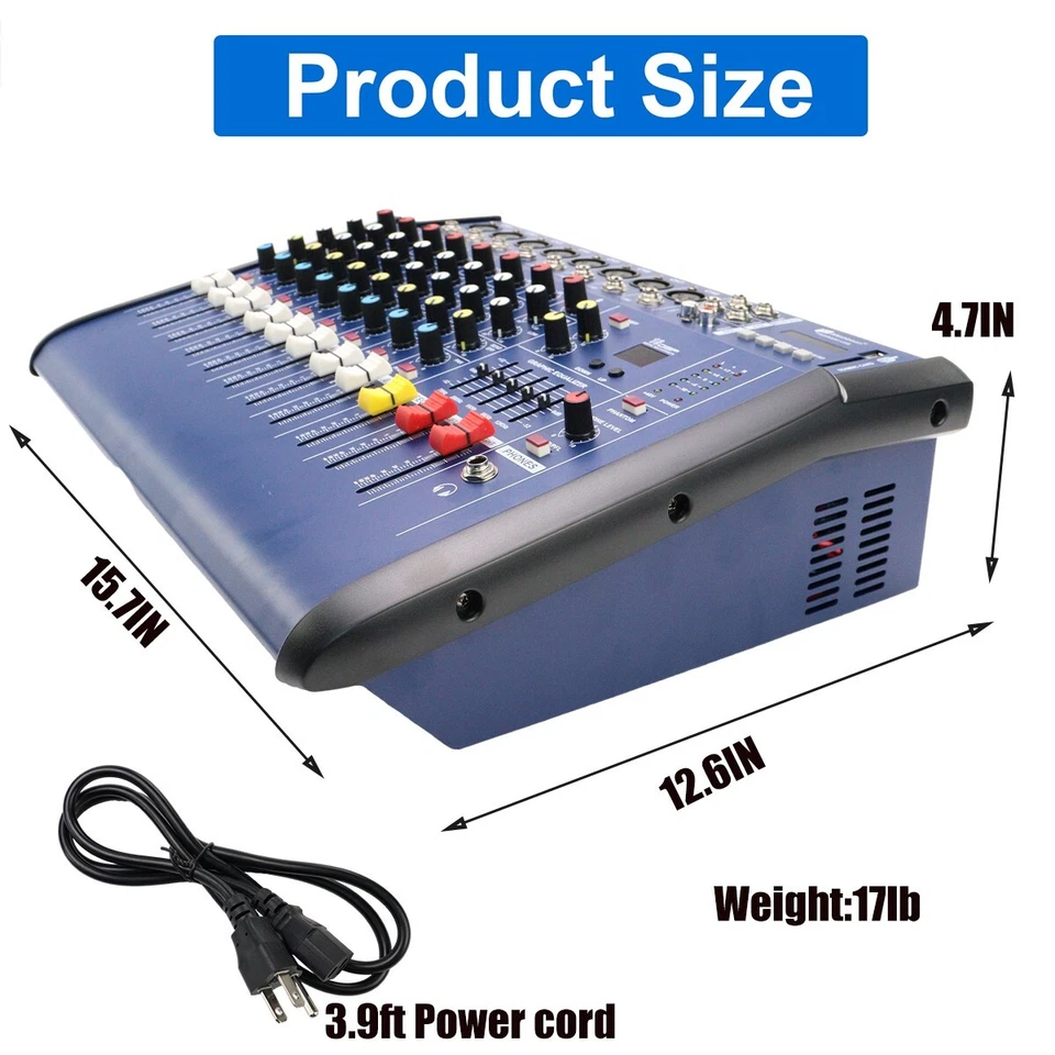 Professional Powered Mixer Power Mixing Amplifier 8 Channel Amp 16DSP USB 1500W - Image 4 of 4
