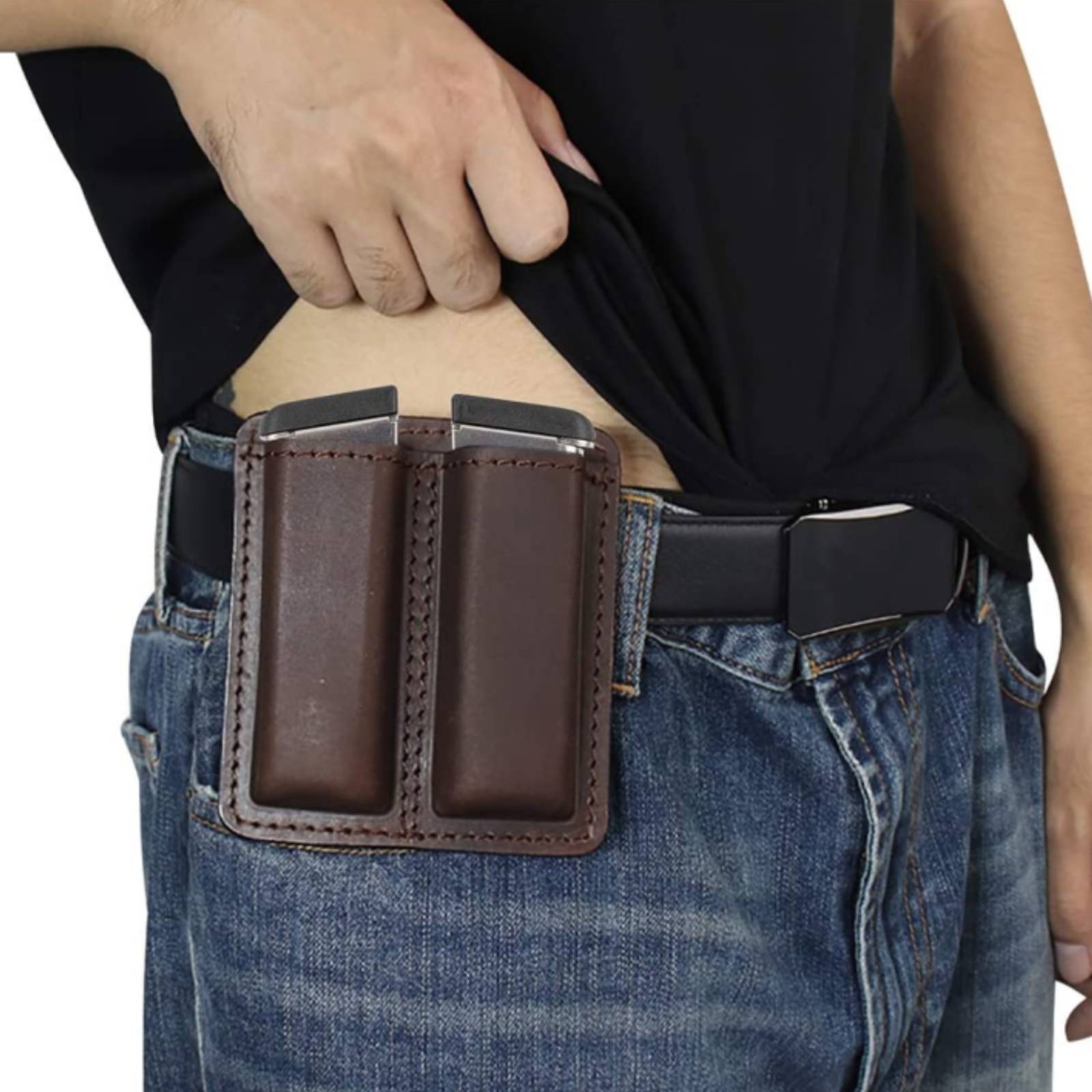 Tactical Genuine Leather Magazine Pouch for.40 .45 9mm Pistol Mag Holder IWB OWB-image