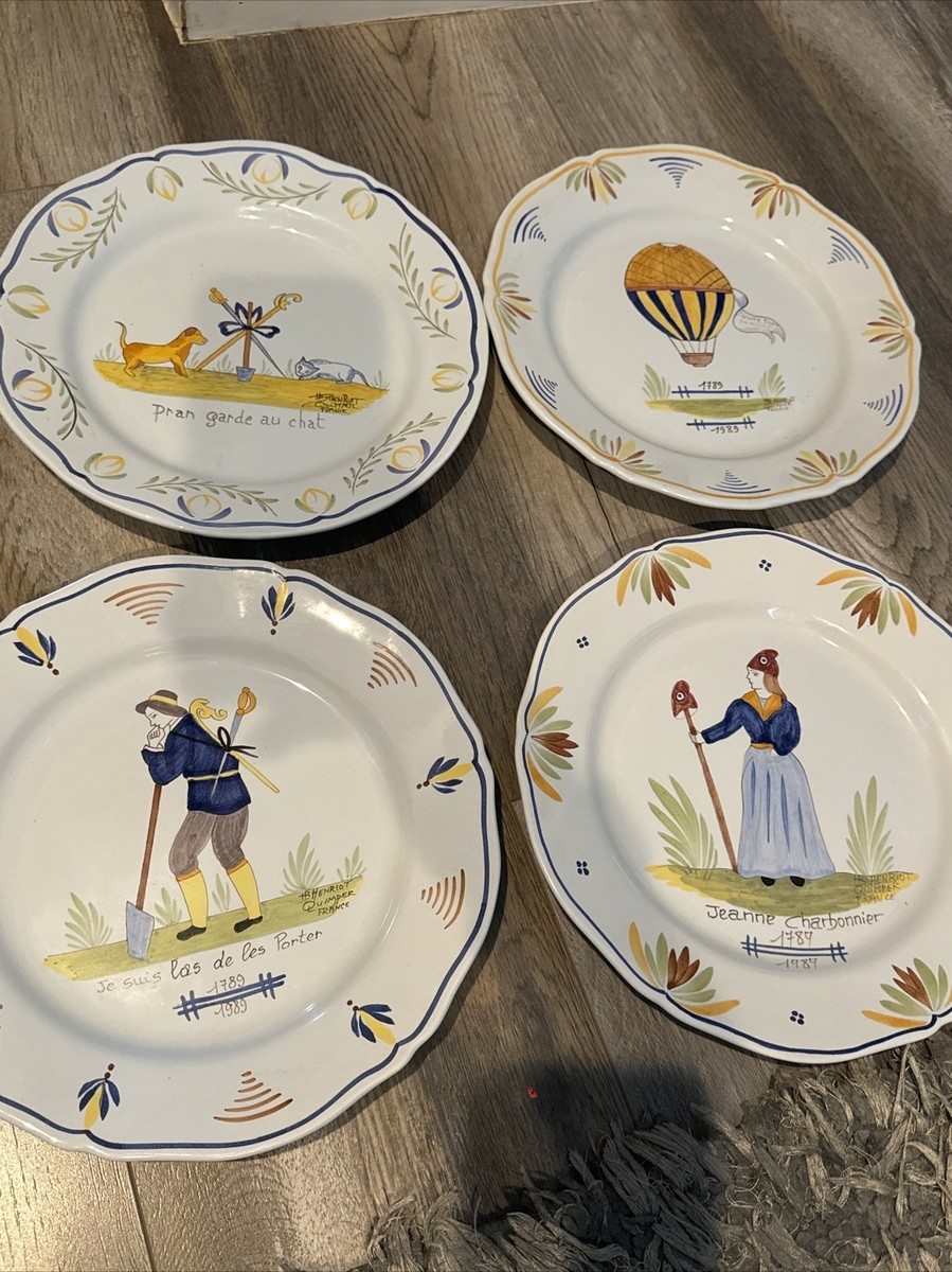 Rare HTF 4 Vintage Henriot Quimper French Pottery 10” Dinner