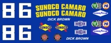 #86 Dick Brown Sunoco 1971 Camaro 1/64th HO Scale Slot Car Decals