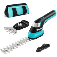 DURATECH 7.2V 2-in-1 Handheld Rechargeable Grass Trimmer & Hedge Shears for Yard