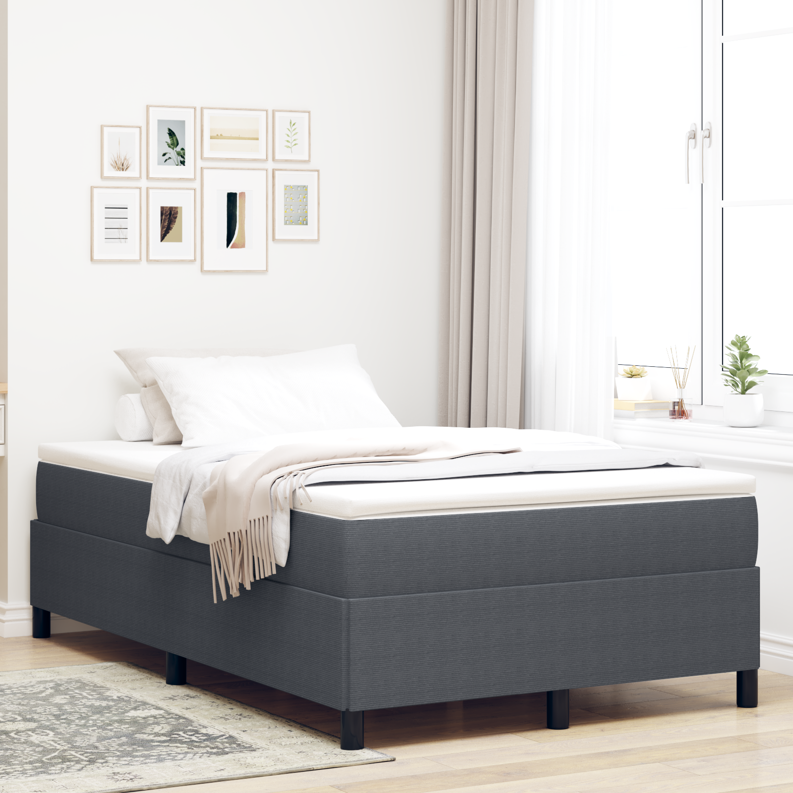 Struttura Letto Grigio Scuro 120x200 cm Tessuto A Coste