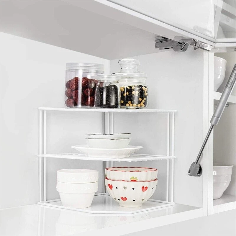 Corner Plate Rack Kitchen Under Shelf Cupboard Storage Organizer