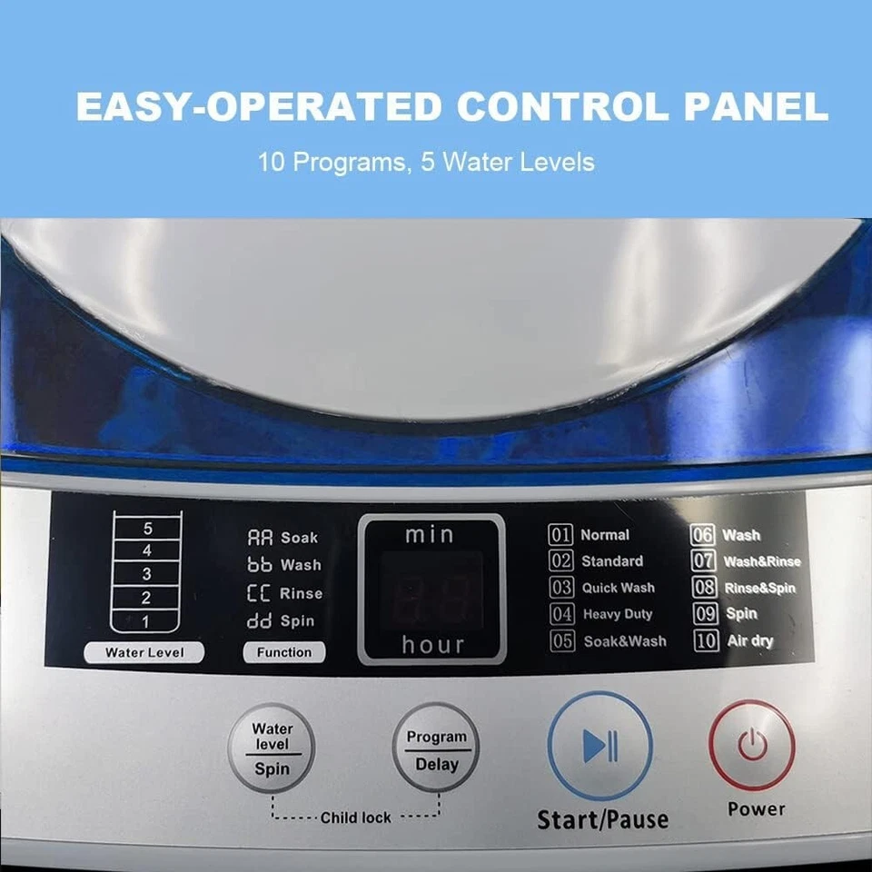 Mini lavadora portátil con 10 programas de lavado, rodillos/cargadores incorporados Foto 3 de 4