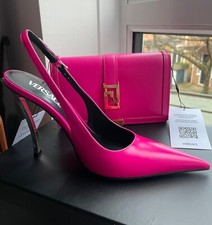 Bright Pink Versace Metal Heel Leather Shoe Size  37.5 but would fit a 5.