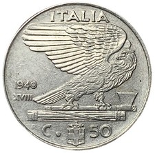 50 CENTESIMI 1940 XVIII - MAGNETICA - VITTORIO EMANUELE III - ITALIA - MB -