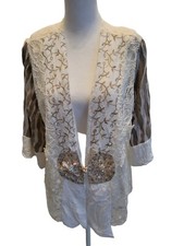Sterling Styles Women's Art Lace Jacket Top Tan And Off White   Os         0357