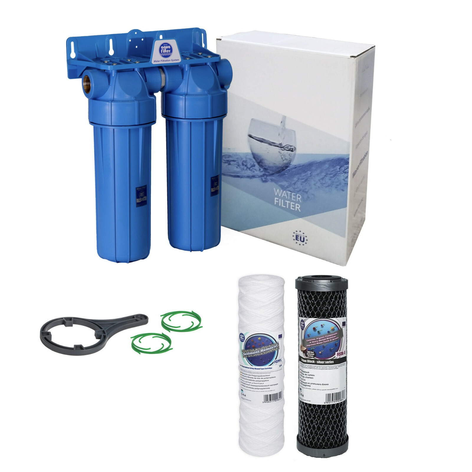 2 Stage Whole House High Flow Water Filter Dechlorinator Chlorine Removal 3/4""