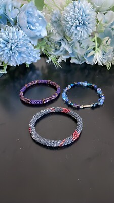Newly Made Handcrafted Set Of 3 Swarovski Crystal & Glass Beaded Bracelets!