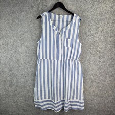 Rockmans Dress Womens 18 Blue White Striped Linen Blend Sleeveless 12542