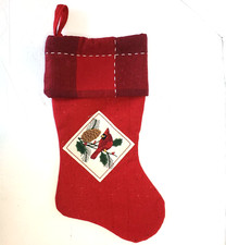 Red Cardinal Christmas Stocking Bird w Holly Pinecone 18 inch