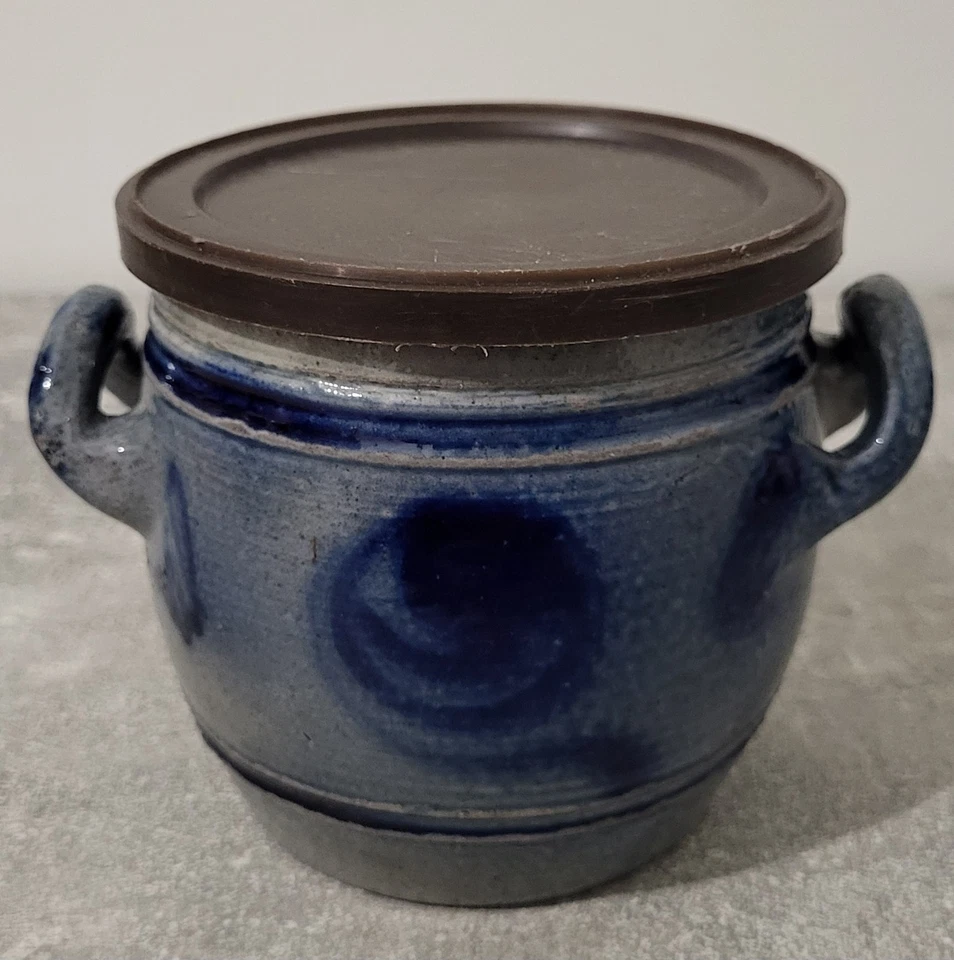 Ancien XXème Grand pot en grès d'Alsace Avec Couvercle Pot A Café Gris Bleu - Photo 2/4